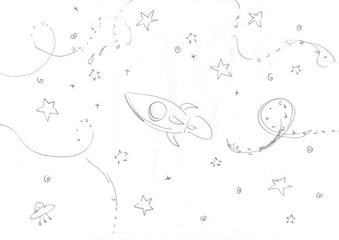 space sheep - vesmír - skica