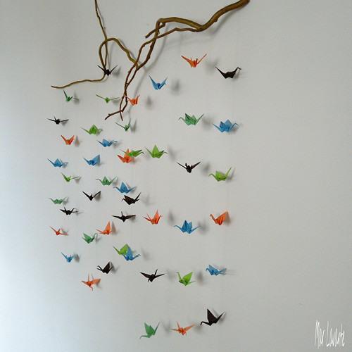 Origami jeřábci do klučičího pokoje
