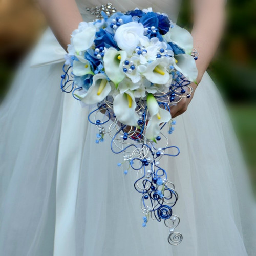 Svatební modrá kytice  Vilemína + korsáž
