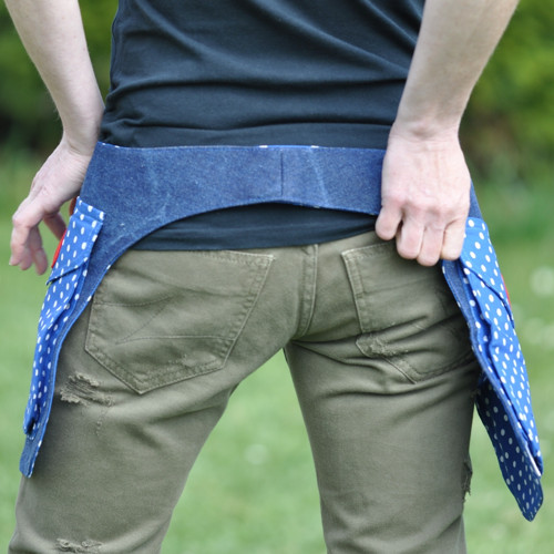 Kapsář denim s bílými puntíky oboustranný