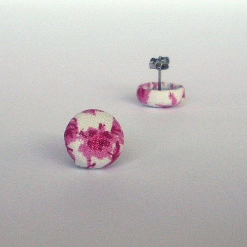 Náušnice buttonkové růžové kytičky