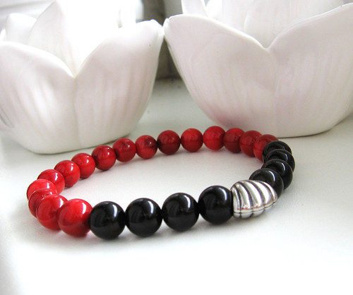 Lao ♥ náramek Korál • Black Stone • Chir. ocel