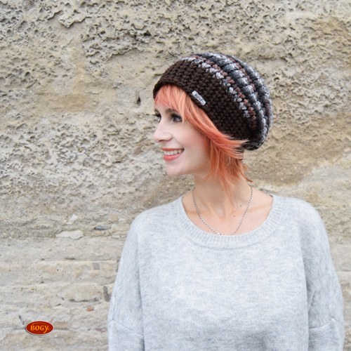 teplá zimní háčkovaná hučka - čokoláda mix