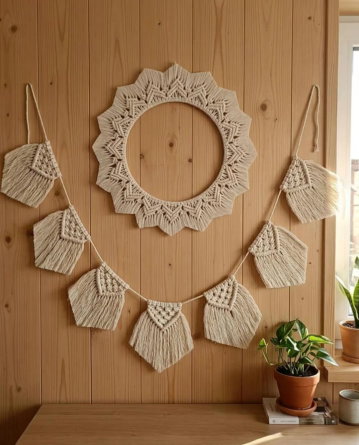 Mandala macramé smetanová závěsná dekorace — video
