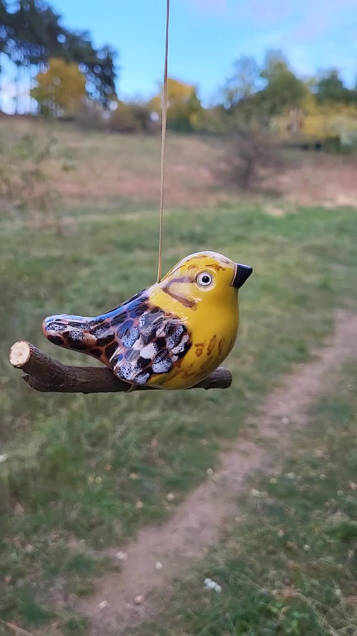 P.025 Keramický strnad na dřívku — video