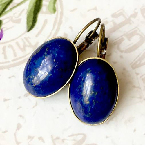 Naušnice lapis lazuli bronzová úprava