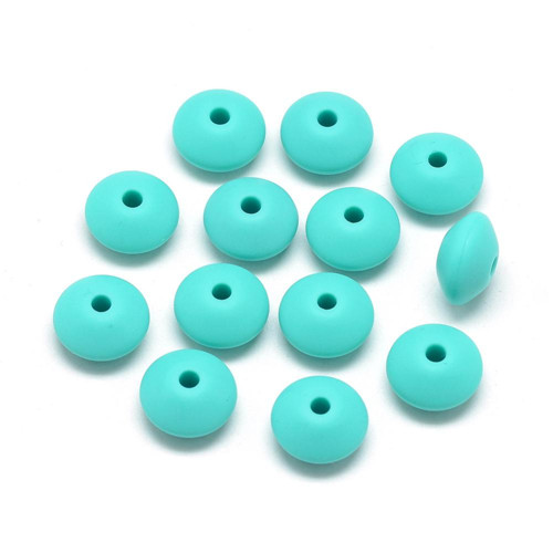 Silikonové korálky DISK 12mm (4ks) - turquoise