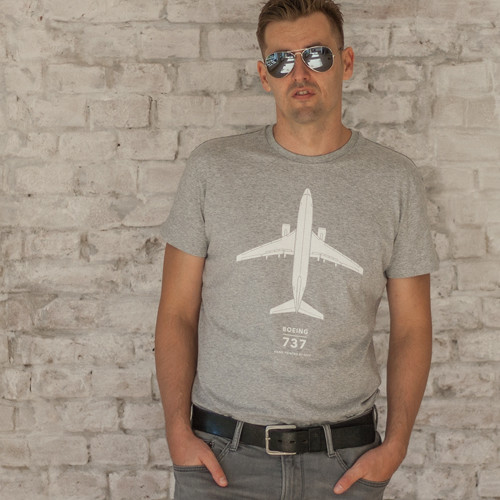 Boeing 737 tričko - šedý melír (slim fit)