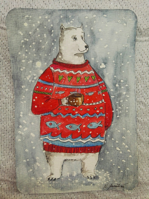 Autorské vánoční přáníčko - lední medvěd
