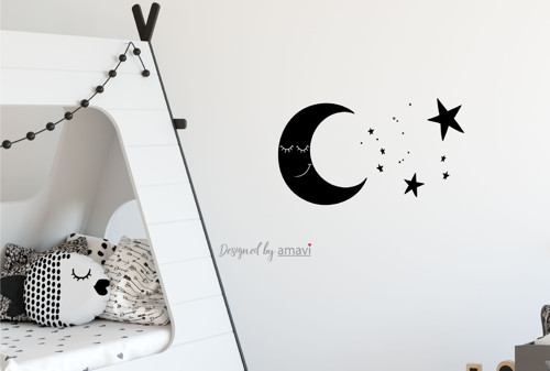 Nálepka - Smiley Moon, sada s hvězdami, více barev