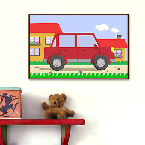 Auto na dedine - digitálna grafika