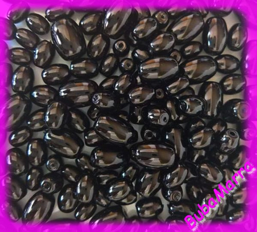 ~25g~ Voskované perly Ø4-12mm ~ oválek ~ ČERNÁ