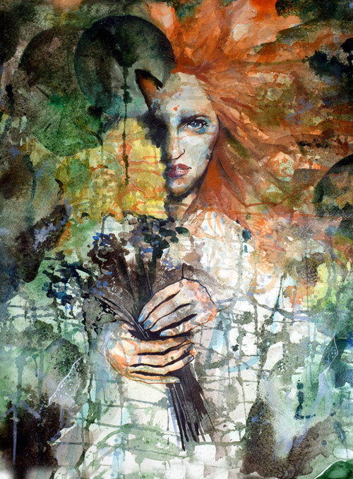 Ofélie - akvarelový print na A3+ křídovém papíře