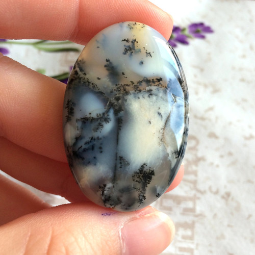 Dendritický opál kabošon ovál (DO038, 36x25x4mm)