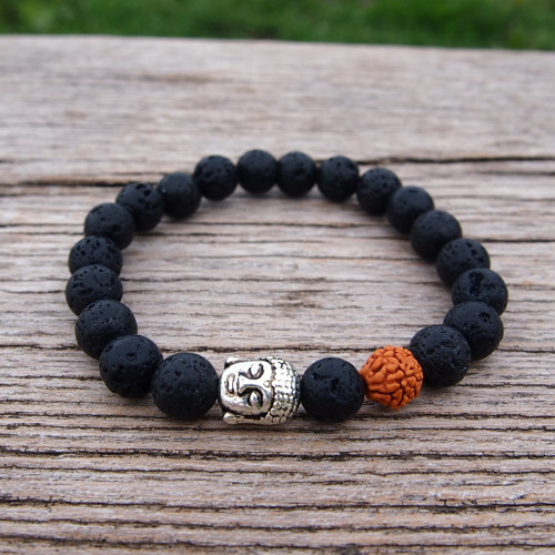 Buddha minerální náramek láva a rudraksha