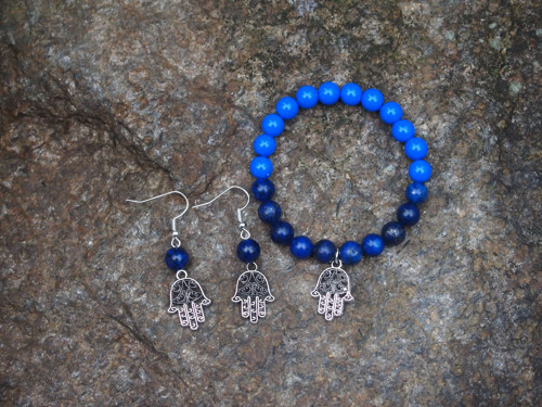 Set Náramek a naušnice Hamsa, s lapisem lazuli