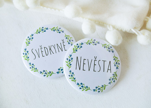 Placka button svatební - modrozelený věneček
