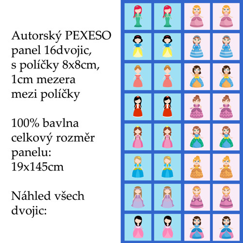 PEXESO panel 8x8cm, 16 dvojic: PRINCEZNIČKY — foto 1
