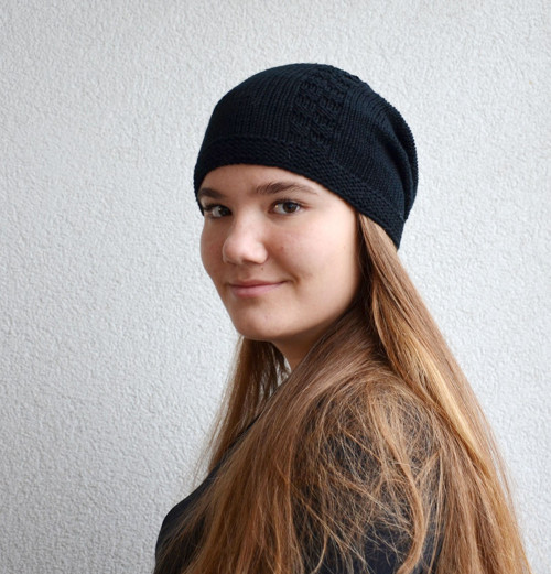 Dlouhá čepička s pevným okrajem, Merino 02