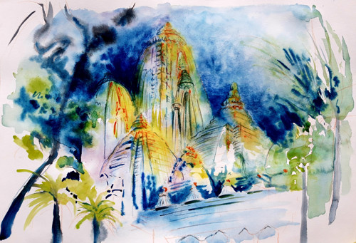 Birla Mandir, Indie - reprodukce akvarelu A4
