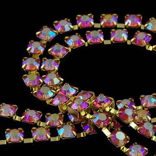 Štrasový řetěz rosa AB zlatý