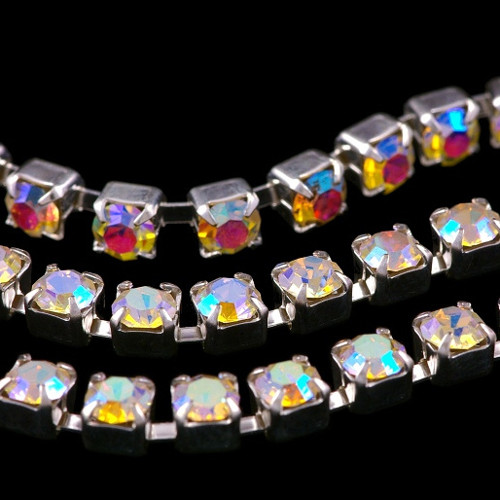 Štrasový řetěz crystal AB stříbrný