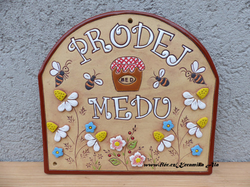 Ker. půloblouk větší ,,PRODEJ MEDU" / na obj.