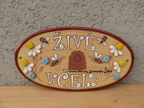 Oválná cedule ,,ŽIVÉ VČELY" / na obj. — foto 1