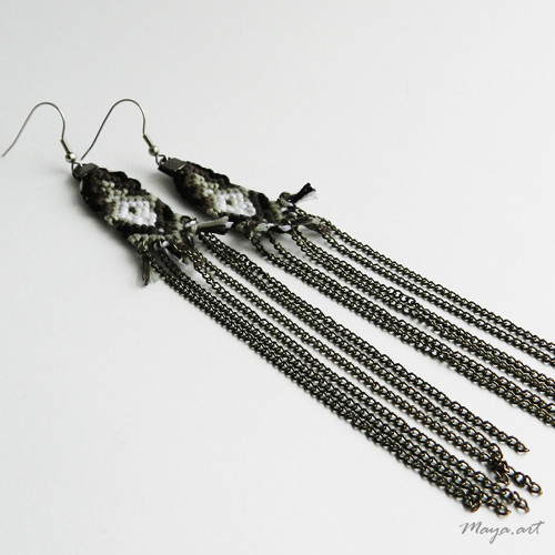 Hnědozelené náušnice MACRAMÉ EARRINGS
