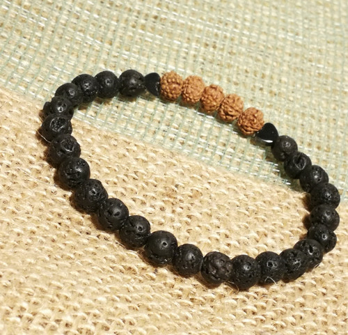 Náramek - černá láva, rudraksha, hematit — foto 1