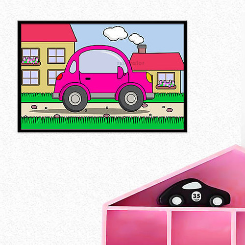 Auto na dedine - digitálna grafika (aj s líniami)