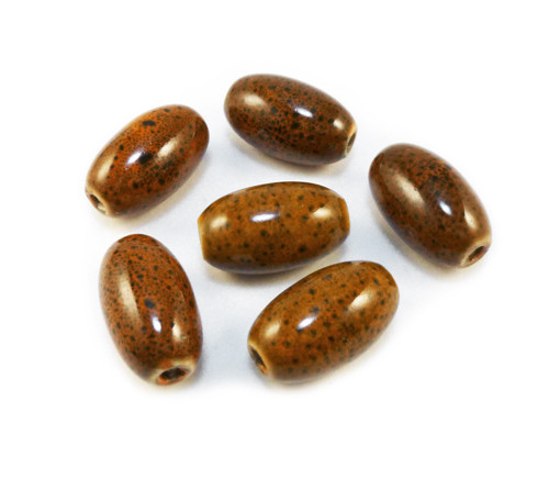 Keramický olivka oranžový, 20x12mm, 2ks