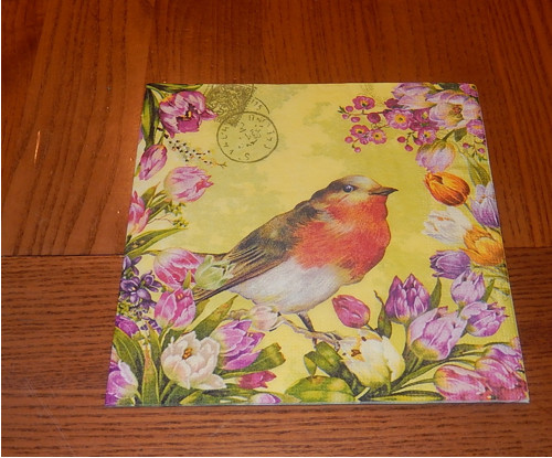 Ubrousek na decoupage - malovaný ptáček