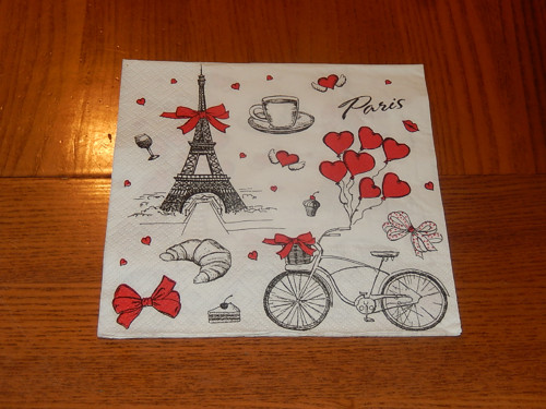 Ubrousek na decoupage - Paříž, láska, kolo