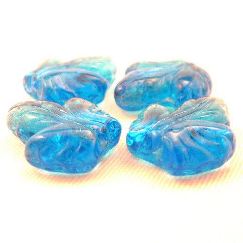 4ks Korálky Javorový List 16x14mm Aquamarine