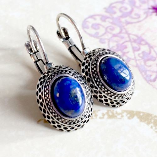 Visací vintage naušnice s lapisem lazuli /1484