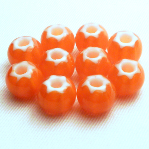 10ks Preciosa Cornelian Star 8/0 Oranžová s bílou