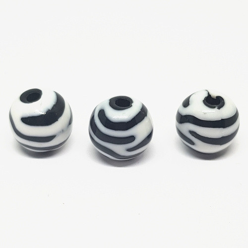 Korálky plastové, 11mm, černobílá, 1ks