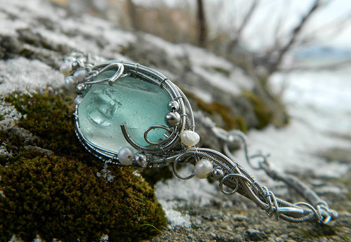 "River glass" náramek s perlou — foto 1