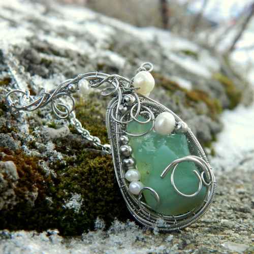 "River glass" náhrdelník s perlami — foto 1