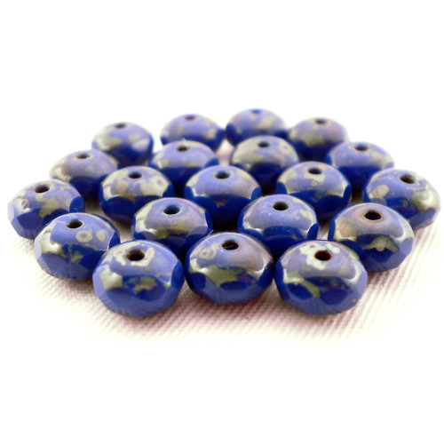 40ks České broušené Rondelky 7x4mm Cobalt Blue