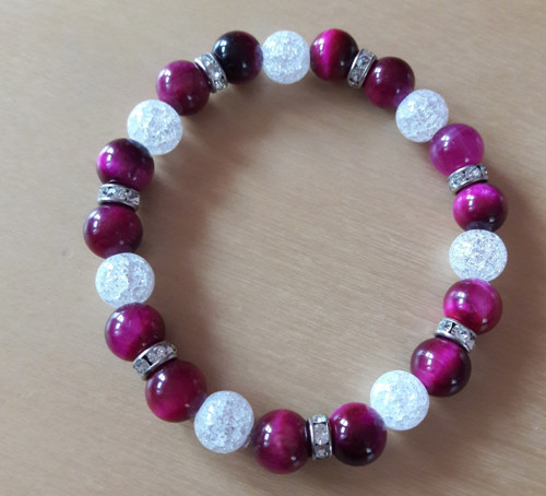 Náramek z drahých kamenů-tygří oko magenta