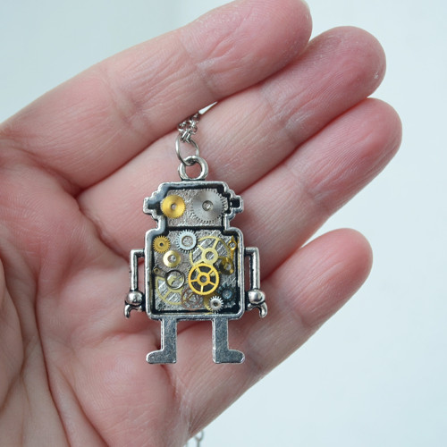 Steampunkový náhrdelník - ROBOT, čirý — foto 1