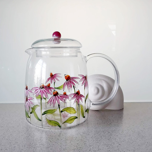 Echinacea tě vyléčí - konvice 1l - ruční malba — foto 1