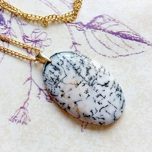 Pozlacený stříbrný přívěsek dendritický opal /1520