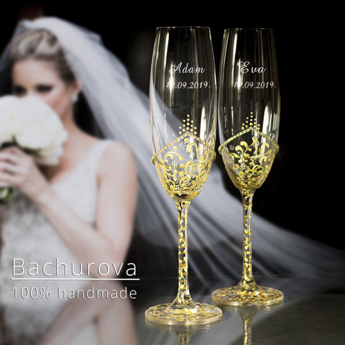 Svatební skleničky_Pískovaná jména a datum sňatku — foto 1