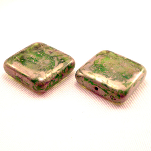 2ks Korálky Čtverec 22mm Peridot Picasso