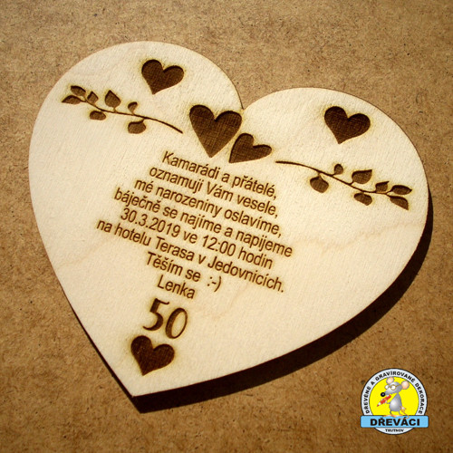 POZVÁNKA - SRDCE S NÁPISEM NA PŘÁNÍ (12cm) KV0226