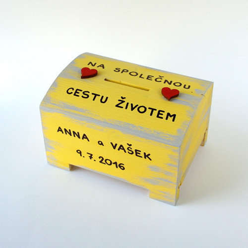 Svatební pokladnička střední - žlutošedá