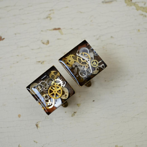 Manžetové knoflíčky, steampunk, hranaté, čiré — foto 1
